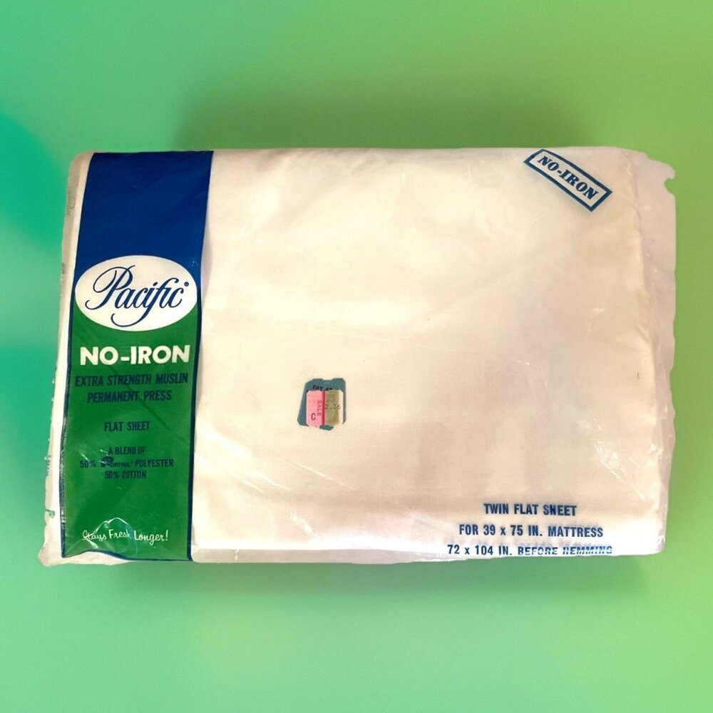Vintage Pacific No-Iron Extra Strength Muslin Twin Flat Sheet White USA NOS